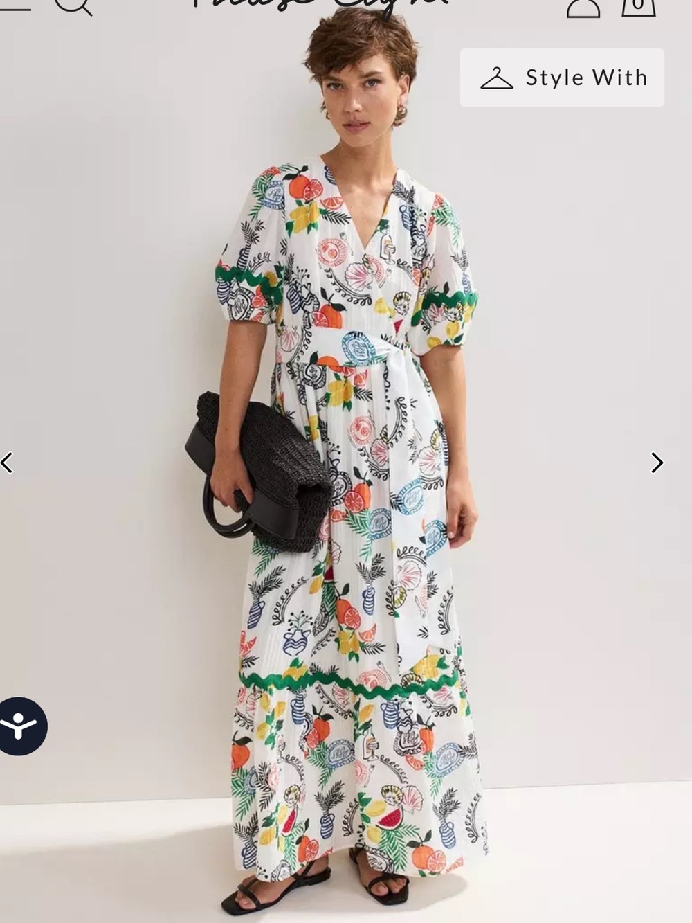 Phase Eight Rochella Puff Sleeve Maxi Dress Sz 16 NEW Lemon Fruit Flower Tie